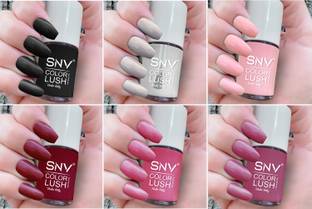 SNV Nail Polish Sets Get the perfect finish every time with premium quality brush Black,Pastel Grey,Blossom Pink,Cherry red,Tulips Pink,Mauve