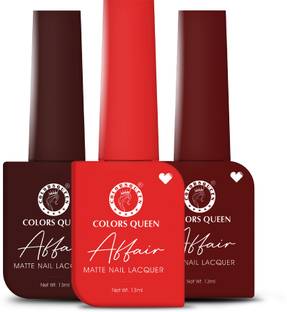 COLORS QUEEN Affair Matte Nail Polish Set of 3, Quick Drying, Long Lasting Nail Paint Kit Flamingo, Dark Seinna, Red Carpet