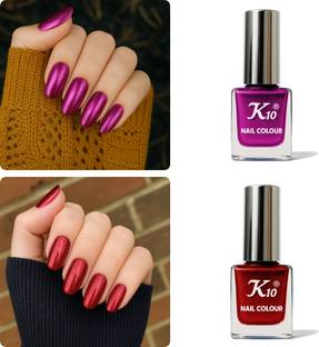 K10 Exclusive Metallic Nail Polish Set (12ML Each) DarkPink,Red