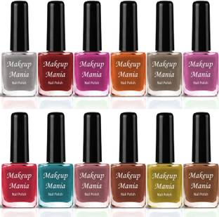 Makeup Mania Non Toxic Ultra Lasting Super Glow Nail Polish Set of 12 Pcs (#207) Silver, Red, Pink, Orange, Green