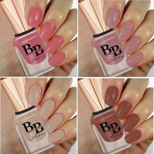 BB LOOKS BEAUTY High Pigment Shine Like Stars, Glossy Finish, Pack of 4 Nail Polish Brown Brisket, Rose Rush, Salmon Pink, Warm Beige
