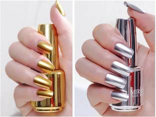 EVERERIN Metallic Mirror Effect Long-Lasting Quick Dry Nail Polish Combo Silver, Golden