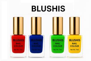 BLUSHIS Gel Shine nail polish waterproof long-lasting quick drying combo pack of 4 with New Trendy Colours [ Red,Yellow,Lime,Bue ] Multicolor