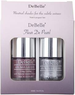 DeBelle Nail Lacquer set Flue De Pearl gift pack of 2  Majestique Mauve, Chrome Silver