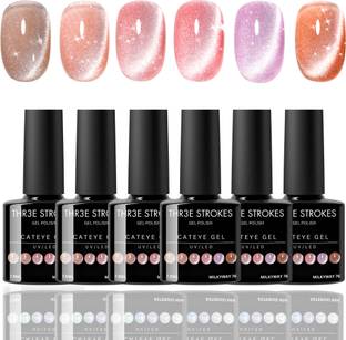 THR3E STROKES UV Gel Nail Polish Set Magnetic Gel Soft Colors Cat Eye Gel Polish Kit 7.5ml MilkyWay 76