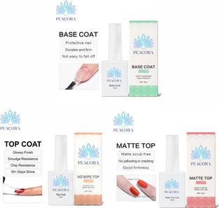 PEACORA UV Led Soak Off Top Coat & Base Coat & Matte Coat Gel Polish Clear Glossy & Matte Finish, BASE COAT TOP COAT & MATTE COAT
