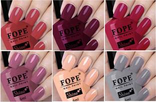 FOPE Long Shine Glossy Nail polish set-12-16Tan,Nude,Light Grey Brown,Dark Maroon,Pinkish NudeTan,Nude,Light Grey