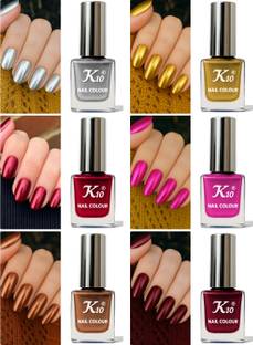 K10 Beautiful HD Color Nail Polish Combo Pink,Golden,Silver,Maroon,Coffee,Darkred
