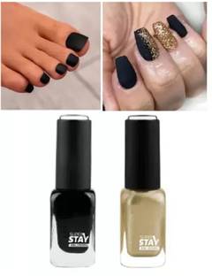 Arcanuy Premium Matte & Shimmer black or golden Nail Polish GOLDEN, BLACK (Pack of 2) BLACK
