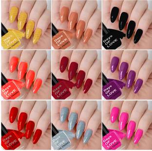 OUR Beauty Quick Dry Long Lasting Nail Polish Combo Offer Set of 9 Golden, Nude, Black, Red, Maroon, Violet, Silver, Pink, Carrot