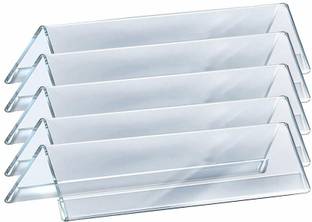 BRIZEM 2 Compartments acrylic Clear Acrylic 2-Sided V-Shaped Display Stand Name Plate 2 x 8 Inch - 5 Pack