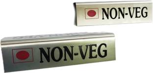 90 Degree Stainless Steel Waterproof Non Veg Table Sign Display, Stand Board Tag for Restaurant, 2 pc Name Plate