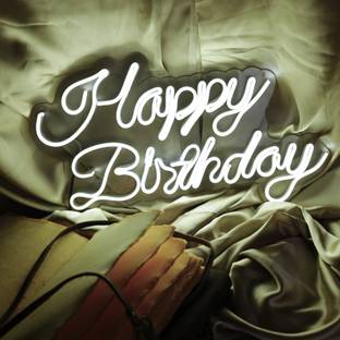 OVG Plastic Happy Birthday Neon Sign Board LED Light, Size 12in×18in Neon Birthday Occasions Name Plate