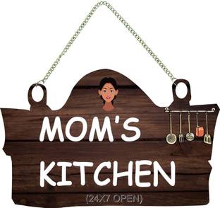 Brothers Creation Wooden Mom's Kitchen for home and Kitchen wall Hanging Name Plate
