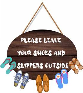 SHIV COLLECTION Wooden Please Leave Your Shoes And Sliiper Wooden Shoes wall Hanging For Home Door Name Plate