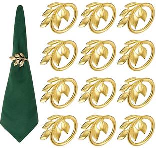 ELEPHANTBOAT Napkin Ring, Golden Leaf Napkin Ring Deluxe Napkin Ring for Dining Set of 12 Napkin Rings