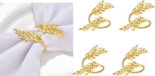 24x7eMall 4 Pack Gold Napkin Rings, Golden Leaf Hollow Out Metal Napkin Ring Set Set of 4 Napkin Rings