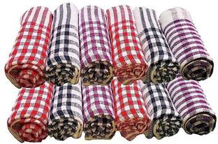AkiN Multipurpose Cotton 120 GSM Checked Kitchen Napkin ( 15X15 Inch) (Pack of 12) Multicolor Cloth Napkins