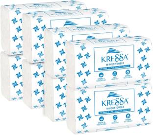 KRESSA M Fold Tissue Paper Towels (8 x 125 = 1000 Hand Towels) (Pack Of 8) White Paper Napkins