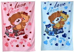Outlay Home Cartoon Printed Bath Towels for Baby Boys and Baby Girls Pack of 2 Pink, Blue Cloth Napkins