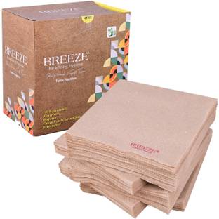 BREEZE 1 Ply Unbleached Tissue Paper Napkin Extra Soft & Highly Absorbent BBQ- 30x30cm Beige Paper Napkins
