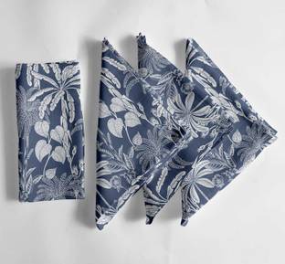 Vargottam Dusty Blue Leaves Print Cotton Muslin Double Napkins for Kids Use - Set of 12 Dusty Blue Cloth Napkins