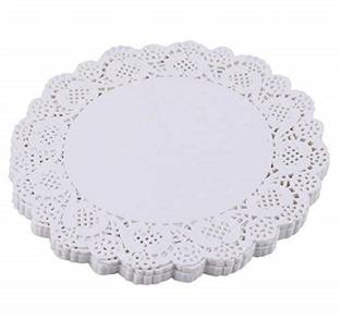 Sakoraware Paper Lace Doilies Cake Decoration Liner Birthdays Parties Table Mats (White, 7.5 inch Each), 100 pcs, Round White Paper Napkins