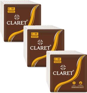 CLARET 2-Ply, 50 Pulls (30x30 cm) | Pack of 3 - Soft, Super Absorbent, Virgin Pulp White Paper Napkins