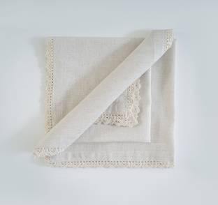 FINGERCRAFT Table Napkins Cotton Linen Blend Fabric With Lace, 20in Ivory Cloth Napkins