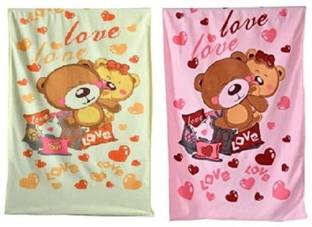 Outlay Home Cartoon Printed Bath Towels for Baby Boys and Baby Girls Pack of 2 Lemon, Pink Cloth Napkins