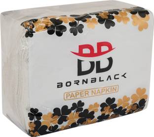born black Premium Soft Tissue Paper Pack of 4 ( 100 X 4 ) White Paper Napkins