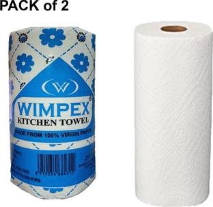 Wimpex 4 Ply Kitchen towel Tissue- 2 Rolls (150 Pulls Per Roll) (200 Sheets) White Paper Napkins