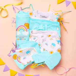 Superbottoms Newborn Gift Set - 11 Pcs (Blue) Clothing Hamper Baby Gift Set for 0-3 Months