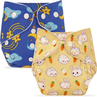 Bumpers Premium Reusable Cloth Diaper with 2 Insert Pads | 3M-3Y (Yellow + Royal Blue)