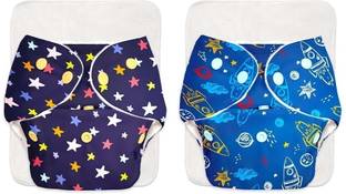 Superbottoms BASIC Certified Soft Fleece Lined 2 Pocket Diapers with 2 Wet-Free Insert with Snaps (One Size Adjustable Diapers, 5-17 kg) (Pack of 2 diapers+ 2 inserts) Assorted prints