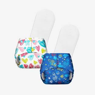 Superbottoms Basic Pack of 2-2 Certified Soft Fleece Lined Pocket Diapers with 2 Inserts with Snaps (Assorted)