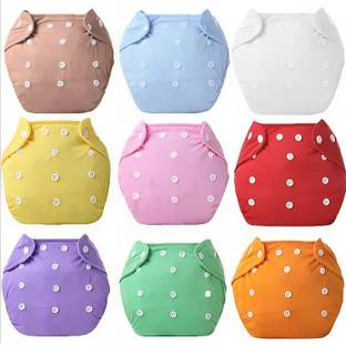 AEREX Pack of 9 Colorful Cloth Adjustable Diapers Combo for Baby with Button