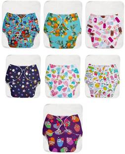 सुपरबॉटम्स बेसिक Pack of 7 BASIC Reusable Cloth Diapers for Babies | Adjustable & Washable |3M-3Y