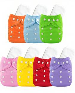 Profecto Reusable Washable 7 Cotton Cloth Diapesr And 7 Wet Free Insert Pads for Baby