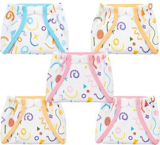kalpna Baby Cotton Velcro Nappy Set of 5 | Reusable Printed Diapers for Infants
