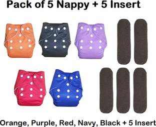 Aldeco Washable & Waterproof Nappy 5+5 Inserts Combo Size Adjustable For 0-30 Months.