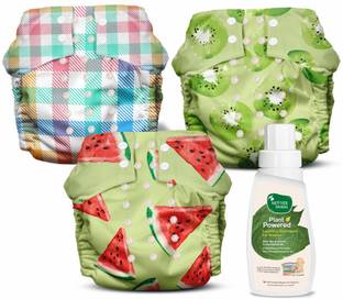 Mother Sparsh Nappers Pack of 3 Cloth Diaper+Soaker Pads With Baby Detergent 200ml-(MM+CC+KK)