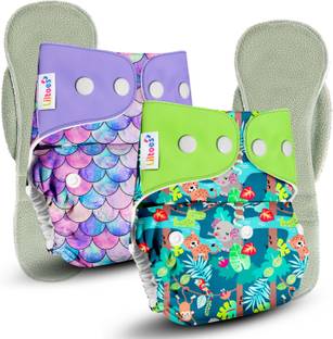 LILTOES Washable & Reusable Baby Cloth Diaper (Little Mermaid,Jungle Safari)