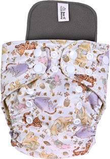 Bear & Bunny Washable Reusable Leakproof Cloth Diaper, Free Size|Kids 0-3 Yr|1 Diaper + 1 Pad
