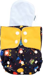 BUMTUM Ultrahygiene Freesize Cloth Diaper for Babies (Navy Blue Yellow Party)