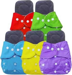 DECRONICS Reusable Washable, Pack of 5 Cloth Diapers + 5 Inserts Pads for Baby/Newborns