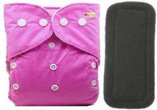 vsol Adjustable Quick Dry Washable Reusable Cloth Diaper Nappy With Premium Quality, Soft, Washable, Reusable, Wet Free Baby Bamboo Charcoal Inserts for Toddlers/Babies/New Borns (0-36 Months) - (1 + 1 Combo - 2 Pieces)