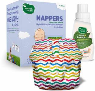 Mother Sparsh Nappers Free Size Cloth Diaper + 1 Hybrid Soaker Pad with Baby Detergent 200ml