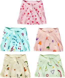 KIDS & BEBS cotton baby langots, reusable tie-knot nappies, multicolor set Pack of 5