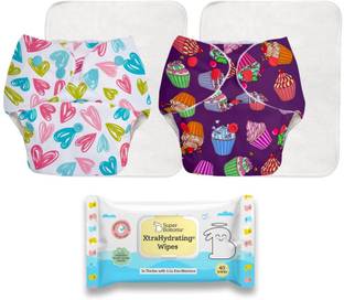 Superbottoms Reusable Freesize Cloth Diaper and Pack of 40 XtraHydrating Wipes FREE| Assorted